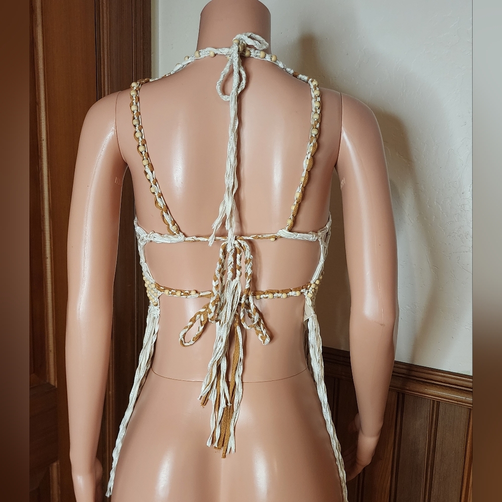 NWT Free People Bali Coral Macrame Top Gold Lurex Combo Size XL - Picture 3 of 10